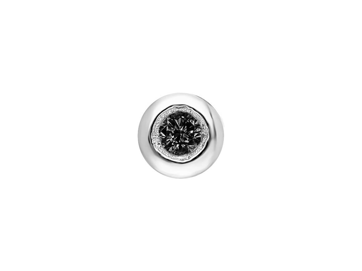 Boucles d'oreilles à tige pour homme en or blanc 14 carats 585 avec diamant noir de 0,04 carat