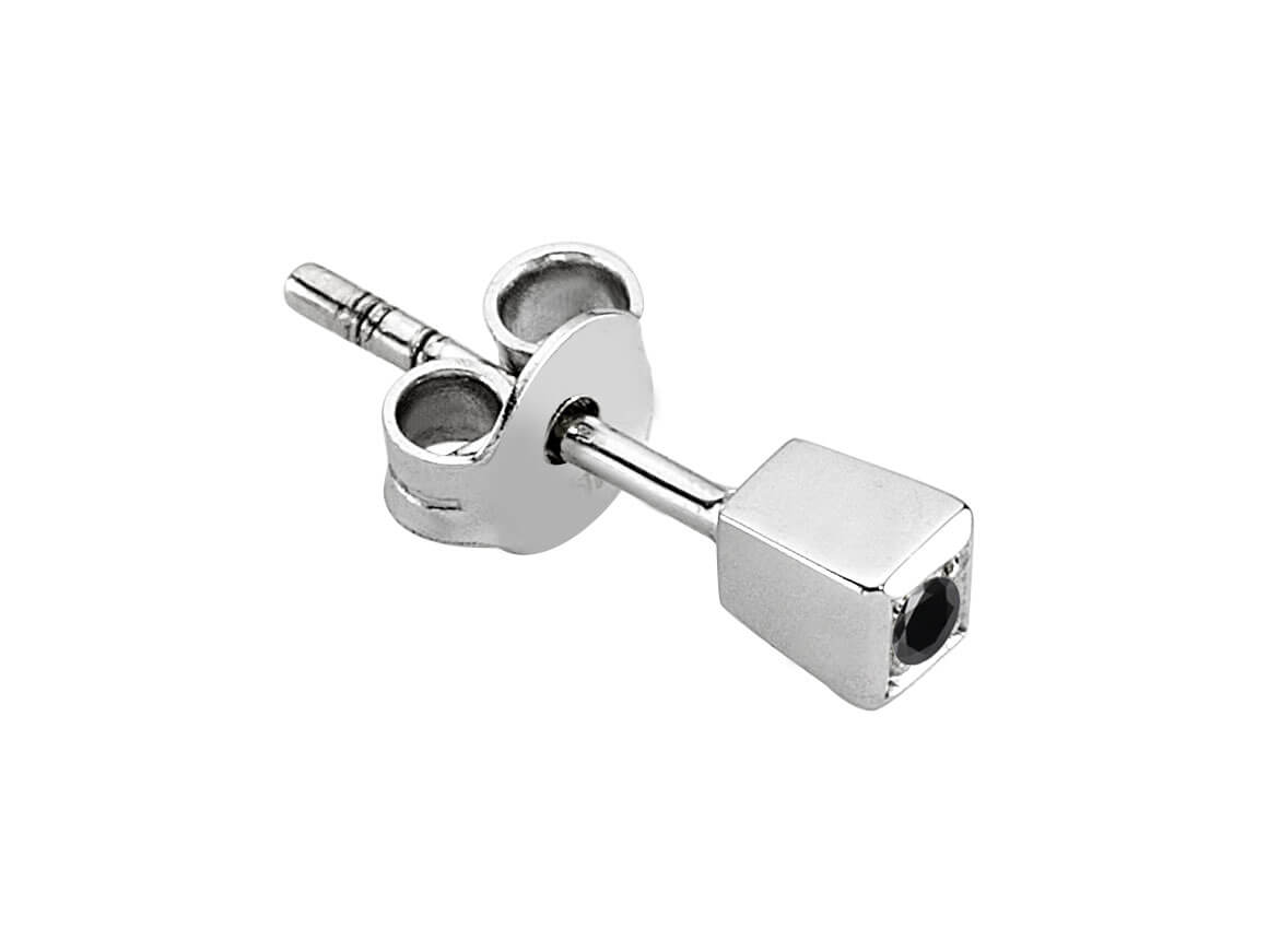 0.02 carat black diamond men's earring in 585 14 carat white gold