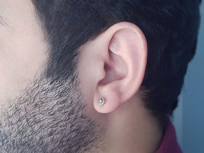 0.15 Carat Black Diamond Solitaire Men's Earring in 14K White Gold
