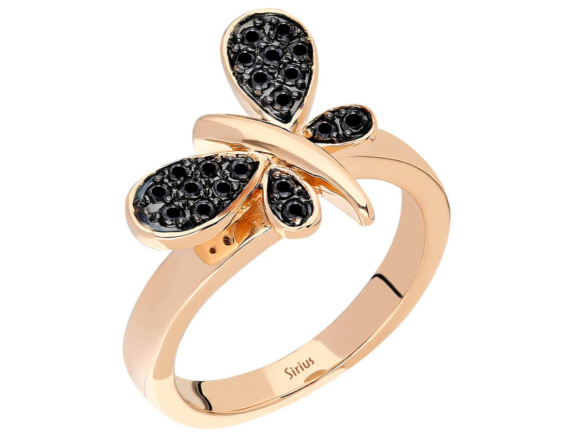 Schwarzer Diamant Libelle Ring in 333er 8 Karat Rotgold - handgefertigter Diamantschmuck aus Feingold | Sirius Diamant