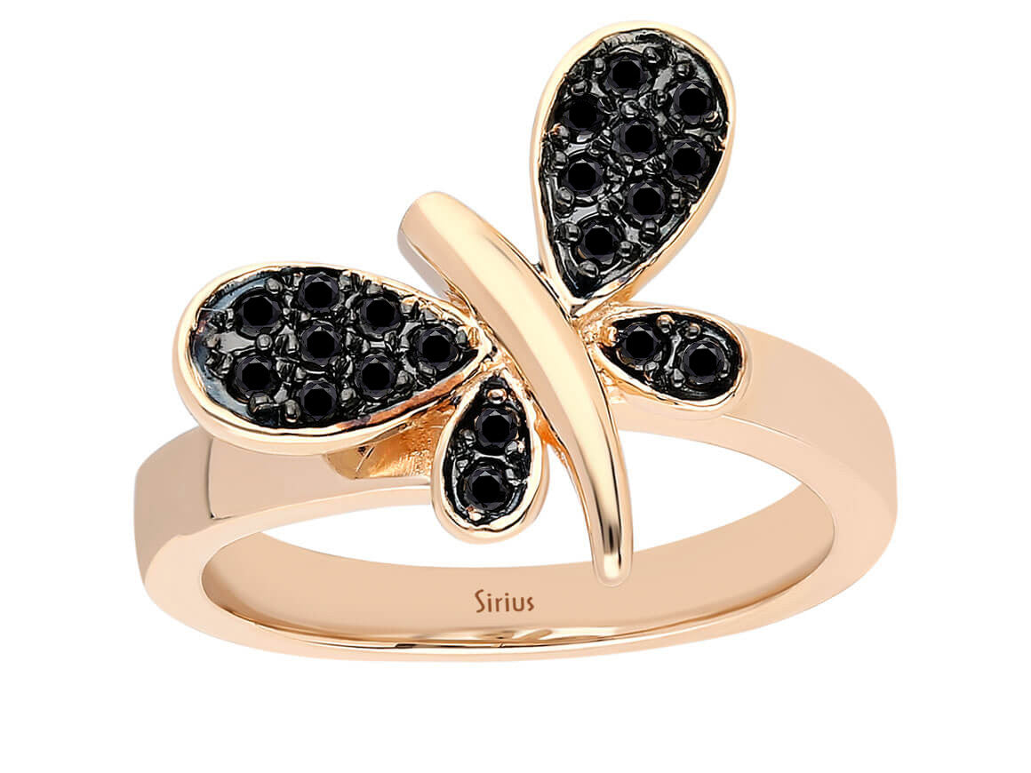 Black diamond dragonfly ring in 333 8 carat red gold