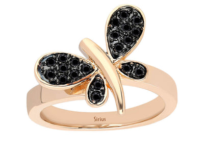 Black diamond dragonfly ring in 333 8 carat red gold
