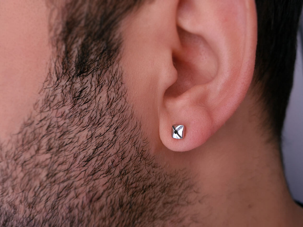 0.02 carat black diamond solitaire men's earring