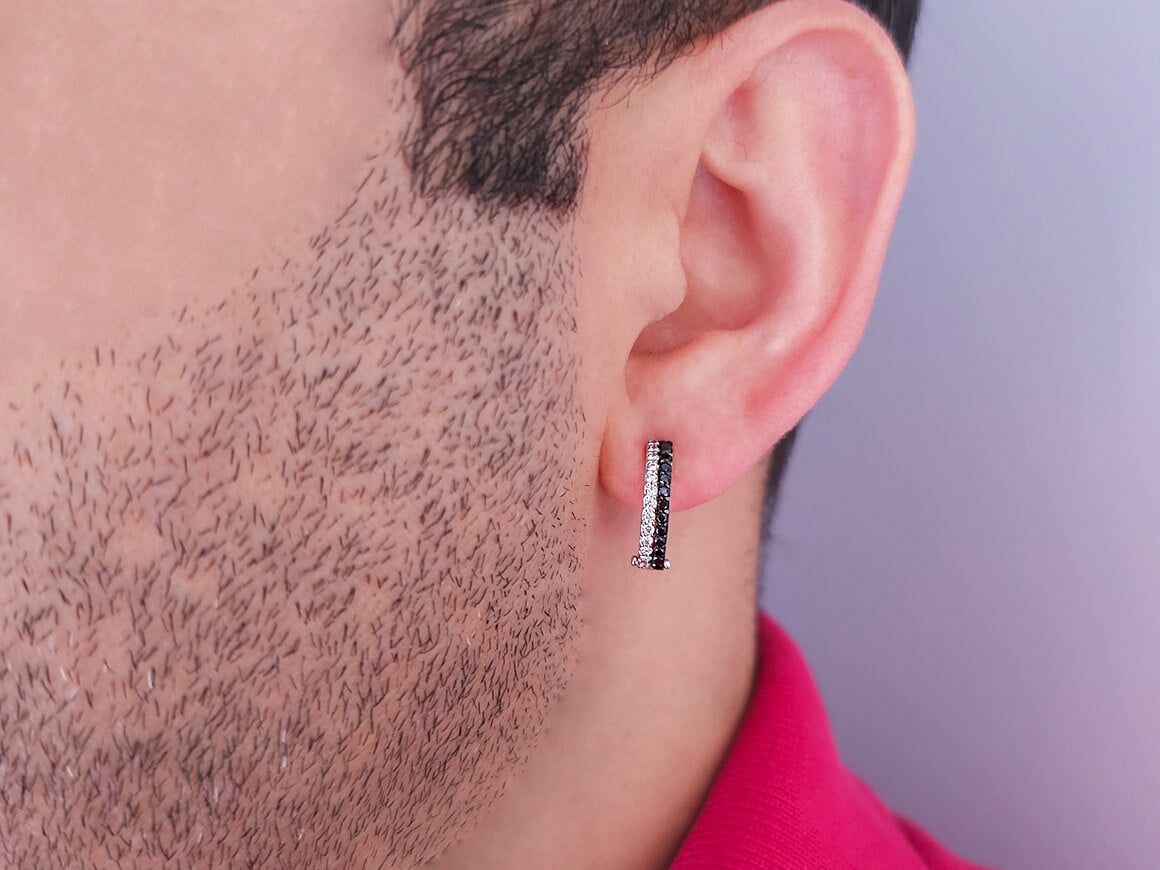 double-breasted men's hoop earrings in 585 14 K white gold