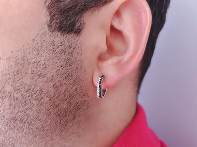 double-breasted men's hoop earrings in 585 14 K white gold