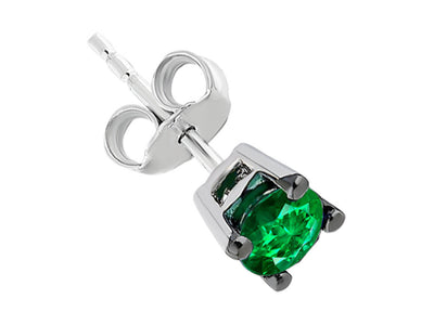 0.22 carat emerald solitaire men's earring in 585 14 K white gold 