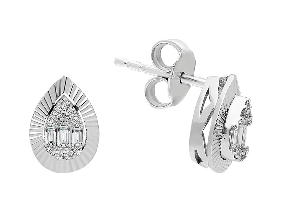 Wassertropfen Baguette Diamant Ohrringe - handgefertigter Diamantschmuck aus Feingold | Sirius Diamant