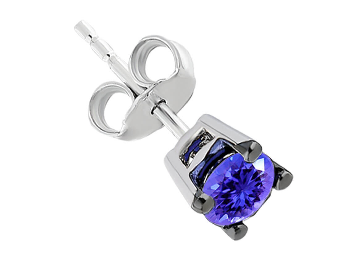 Boucles d'oreilles solitaires en tanzanite AAA de 0,27 carat pour homme en or blanc 14 carats 