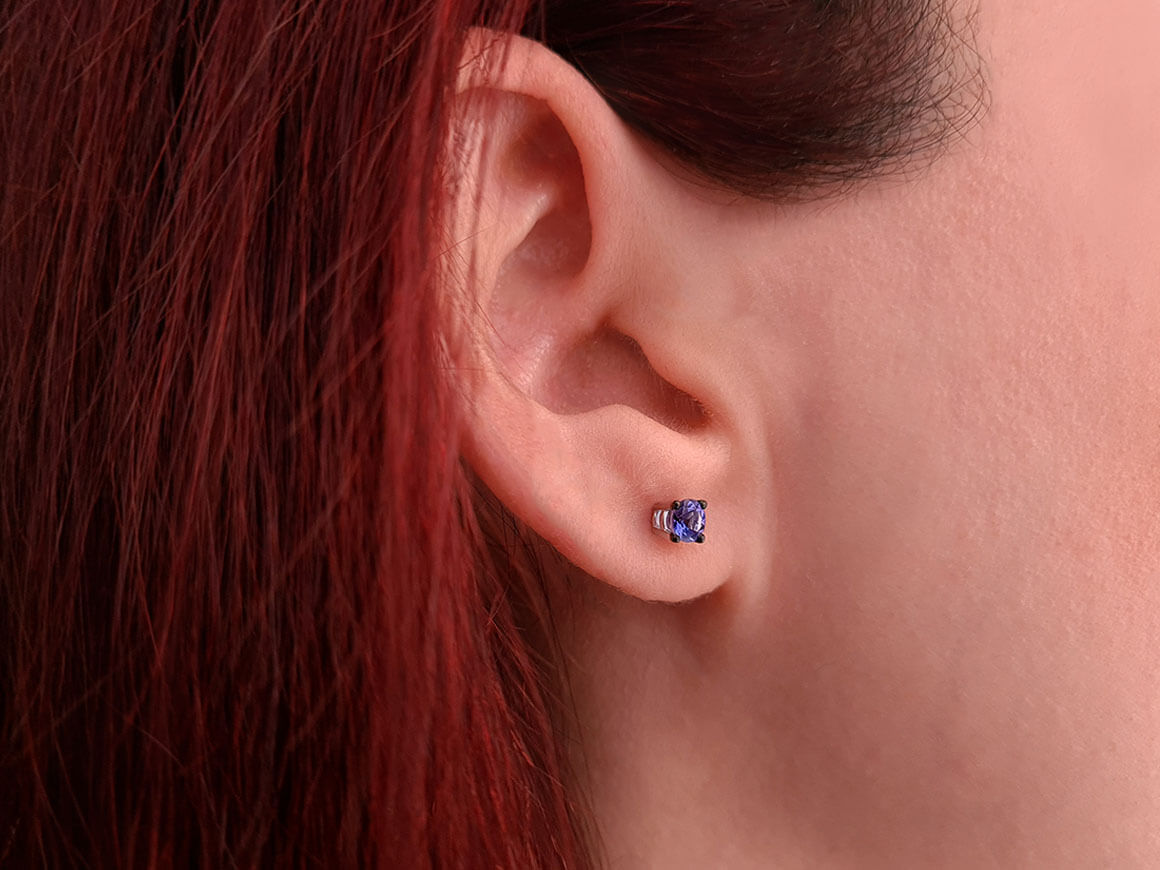 0.54 carat AAA Tanzanite solitaire earrings in 14k white gold