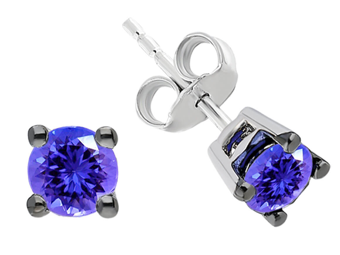 0.54 carat AAA Tanzanite solitaire earrings in 14k white gold