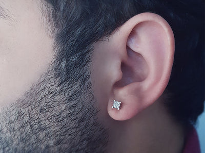 0.30 Carat Effect 9 Diamond Men's Stud Earrings in 8 K White Gold