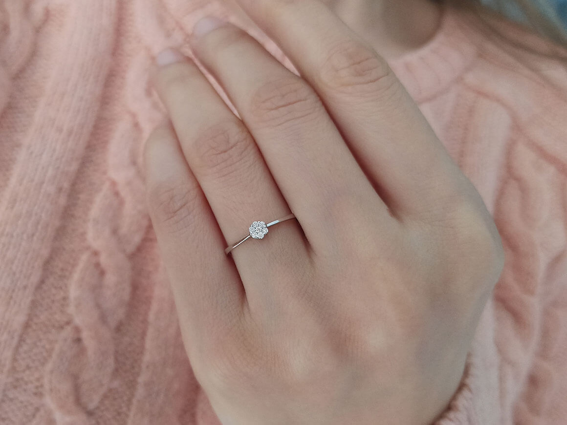 0.25 carat diamond solitaire effect ring in 8 K white gold