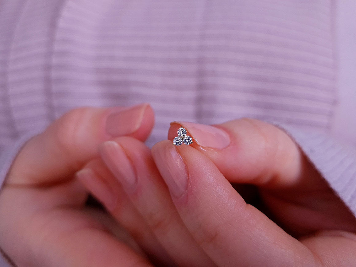 0,10 Karat Diamant Tria Nasenpiercing in 585er 14 K Gelbgold - 7 mm