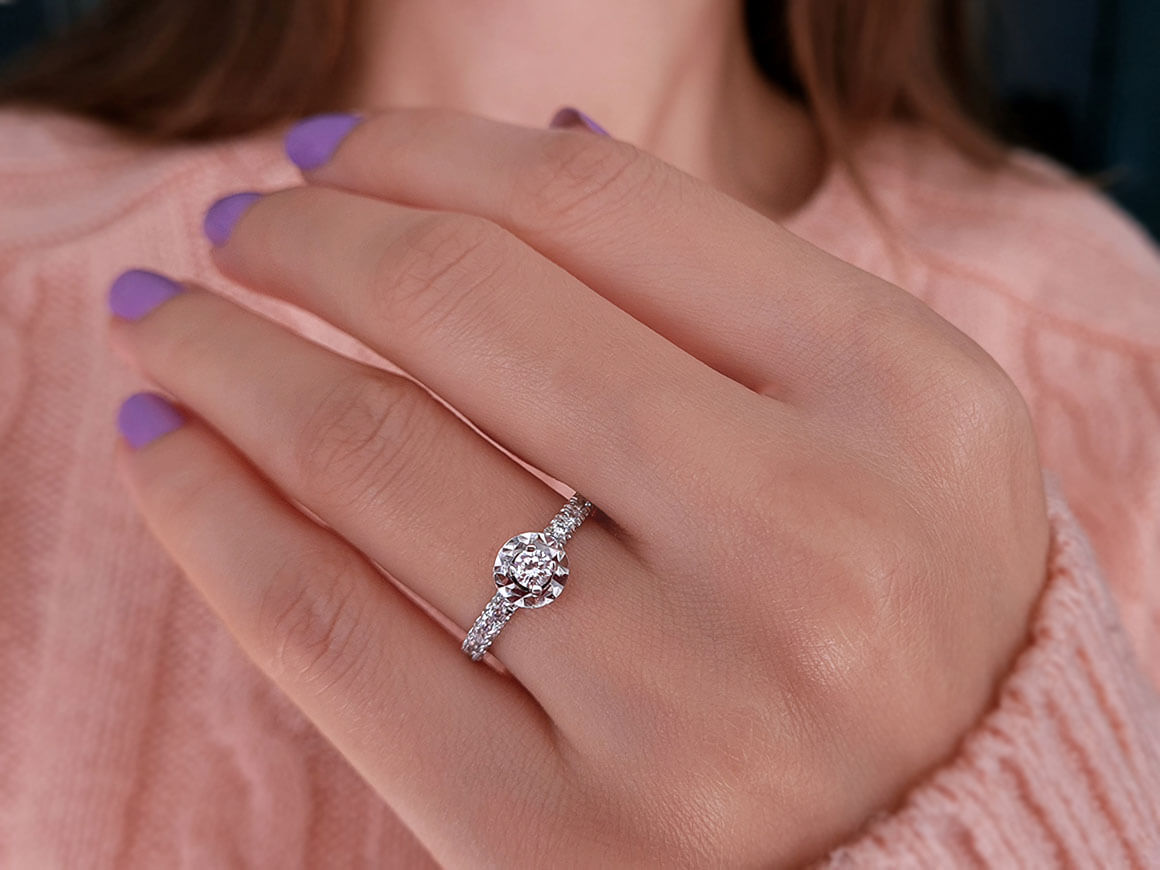 Bague solitaire en diamant de 0,45 carat au total