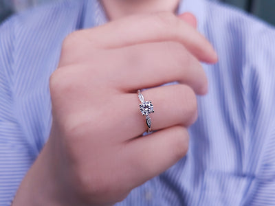 Twisted Diamond and White Topaz Solitaire Ring in 14k White Gold