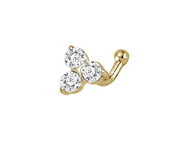0.10 carat diamond tria nose piercing in 585 14 K yellow gold - 7 mm