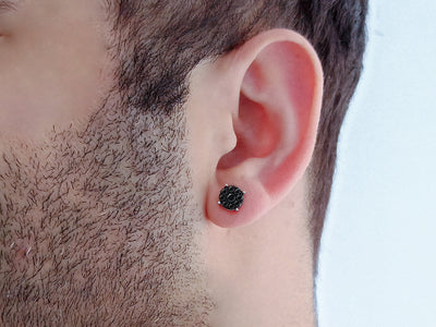 0.40 total carat black diamond men's earring in 8 K white gold