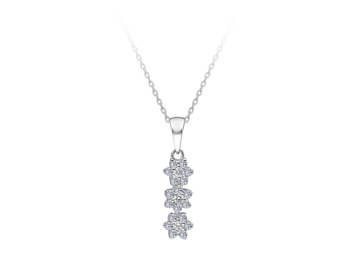Diamant Tria Effekt Gänseblümchen Collier in 333er 8 Karat Weißgold - handgefertigter Diamantschmuck aus Feingold | Sirius Diamant