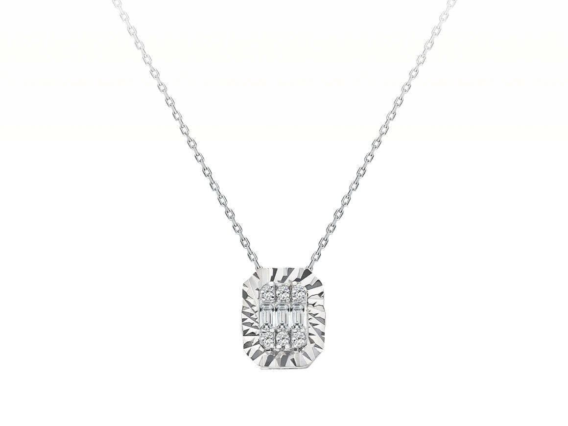 F color 0.05 carat baguette diamond necklace