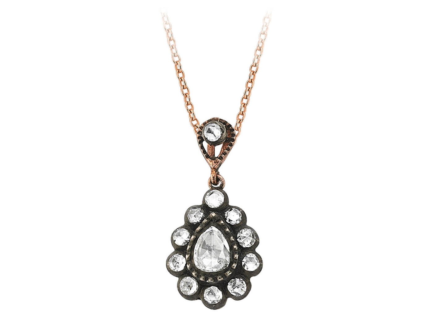 Drop diamond rose-cut necklace in 8 carat red gold