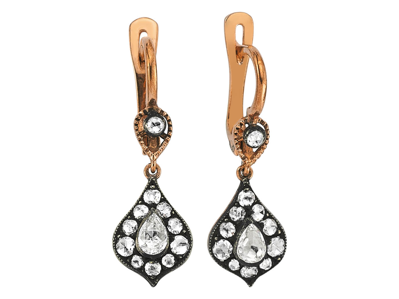 Drop diamond rose-cut earrings in 8 carat red gold