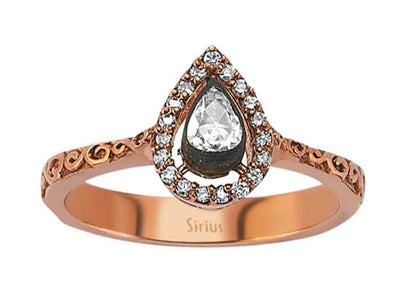 Drop rose-cut diamond ring in 8-carat red gold