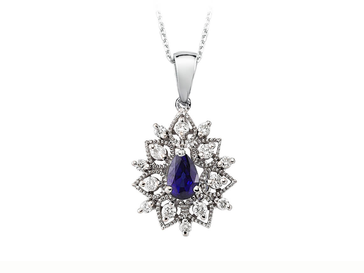 Collier diamant et saphir en goutte