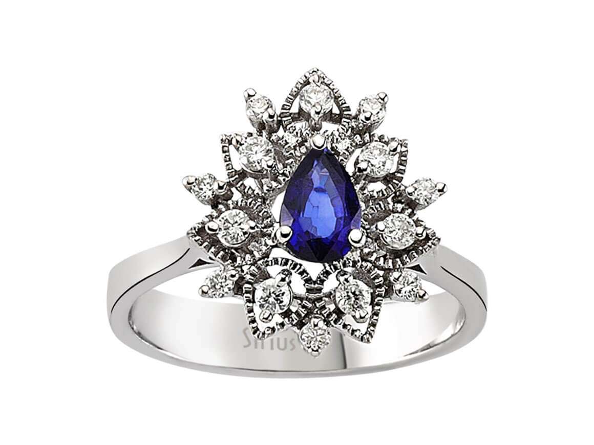 Diamant und Tropfen Saphir Ring - handgefertigter Diamantschmuck aus Feingold | Sirius Diamant