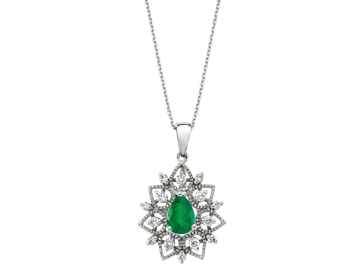 Diamant und Tropfen Smaragd Collier - handgefertigter Diamantschmuck aus Feingold | Sirius Diamant