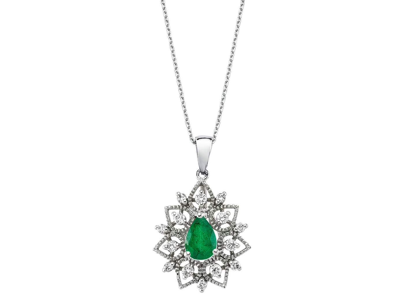Diamond and drop emerald necklace
