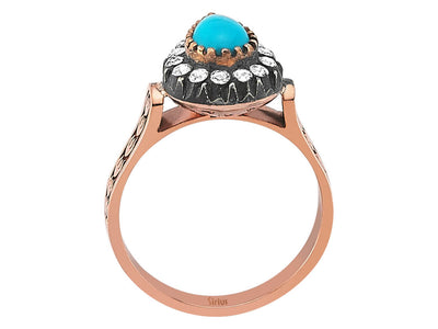 Turquoise diamond rose-cut diamond ring in 8 carat red gold