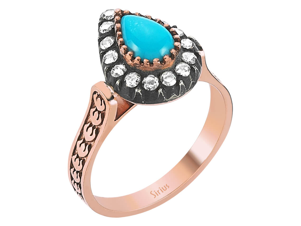 Turquoise diamond rose-cut diamond ring in 8 carat red gold