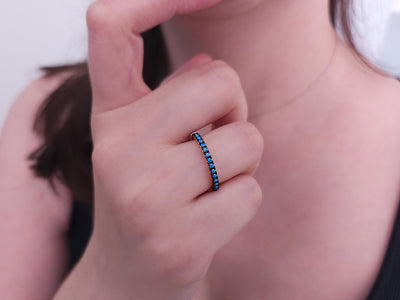 Turquoise half-round alliance in 14K