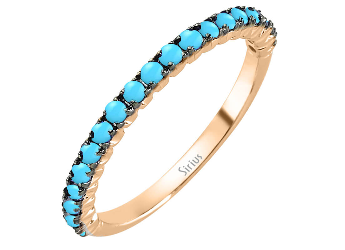 Turquoise half-round alliance in 14K