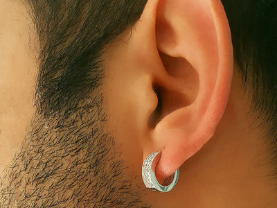 Boucles d'oreilles créoles pour homme en or blanc 585 14 carats avec diamants de 0,27 carat au total