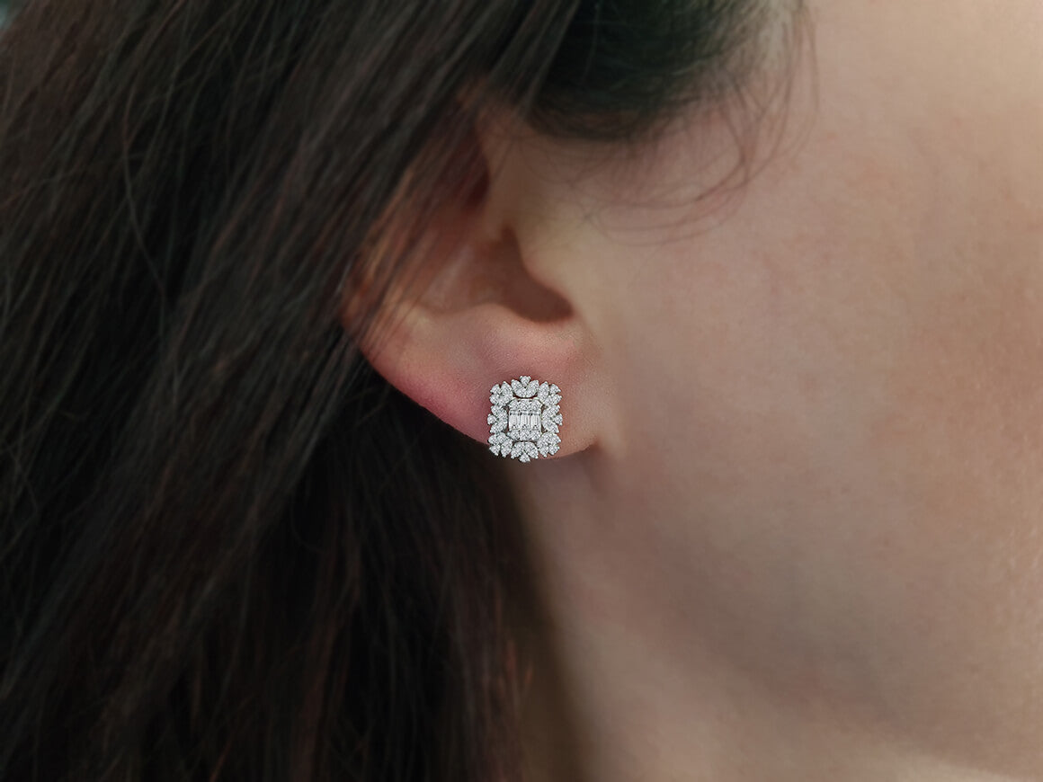 Baguette Diamant Vega Stern Ohrringe - handgefertigter Diamantschmuck aus Feingold | Sirius Diamant