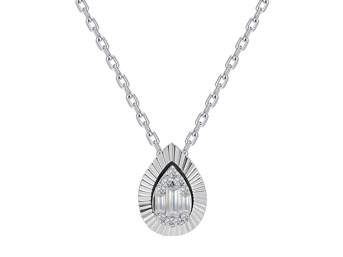 Diamant Wassertropfen Baguette Collier - handgefertigter Diamantschmuck aus Feingold | Sirius Diamant
