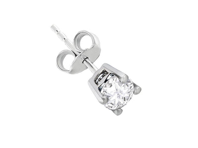 0.33 carat white sapphire solitaire men's earring in 14 K white gold 
