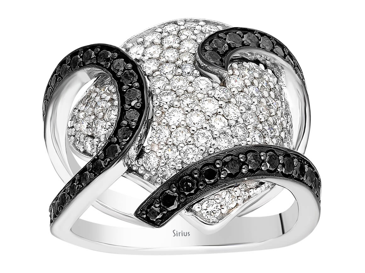White and black diamond design ring in 14 carat white gold