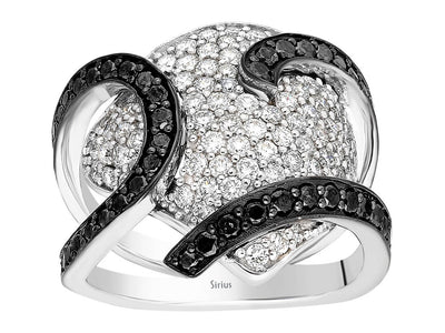 White and black diamond design ring in 14 carat white gold