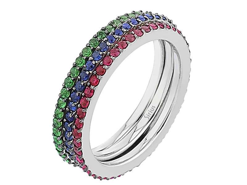 3-Teiliger Rundum Ring Rubin, Saphir, Tsavoriten in 585er 14K Gold – handgefertigter Diamantschmuck aus Feingold | Sirius Diamant