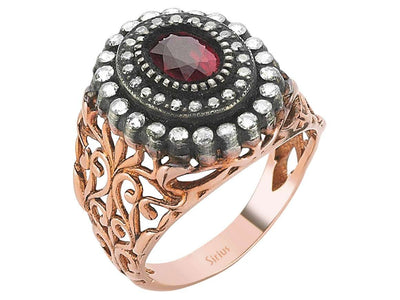 Diamond Ruby Rose-Cut Diamond Ring in 8 Carat Red Gold