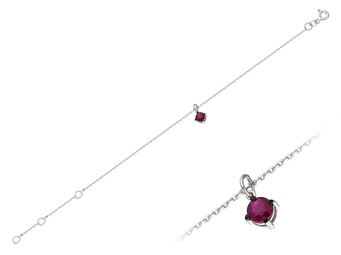 Moderne Fußkette mit Rubin - handgefertigter Diamantschmuck aus Feingold | Sirius Diamant