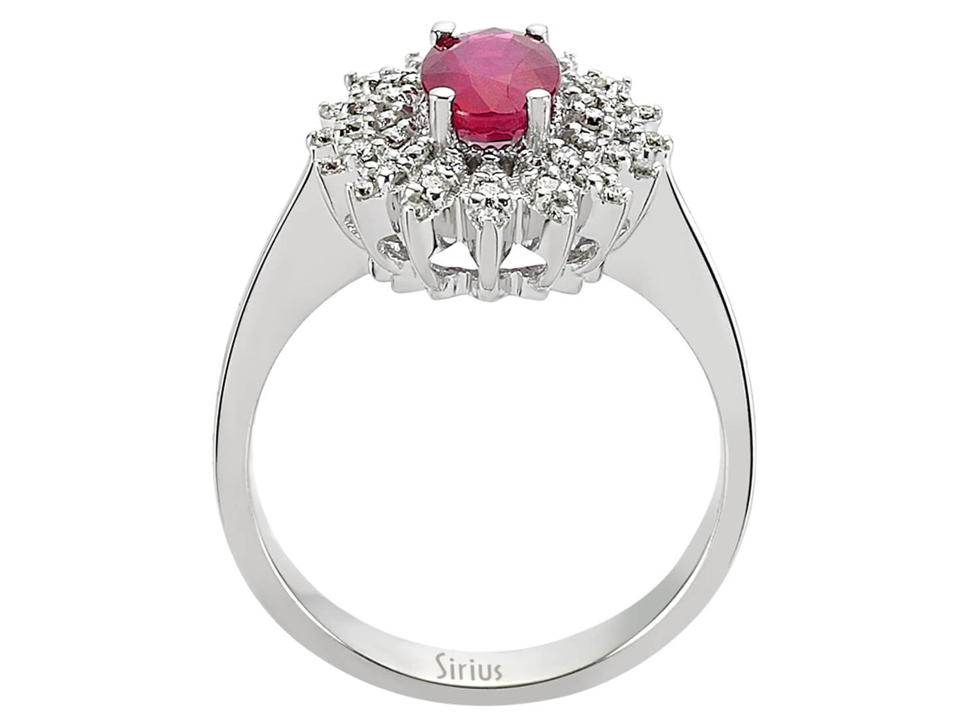 Diamond and oval ruby ring in 14 carat white gold