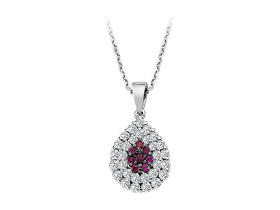 Two-row ruby and diamond necklace in 18 K white gold