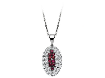 Two-row diamond and ruby necklace in 14 K white gold