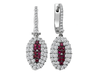 Earrings with rubies and double row diamonds