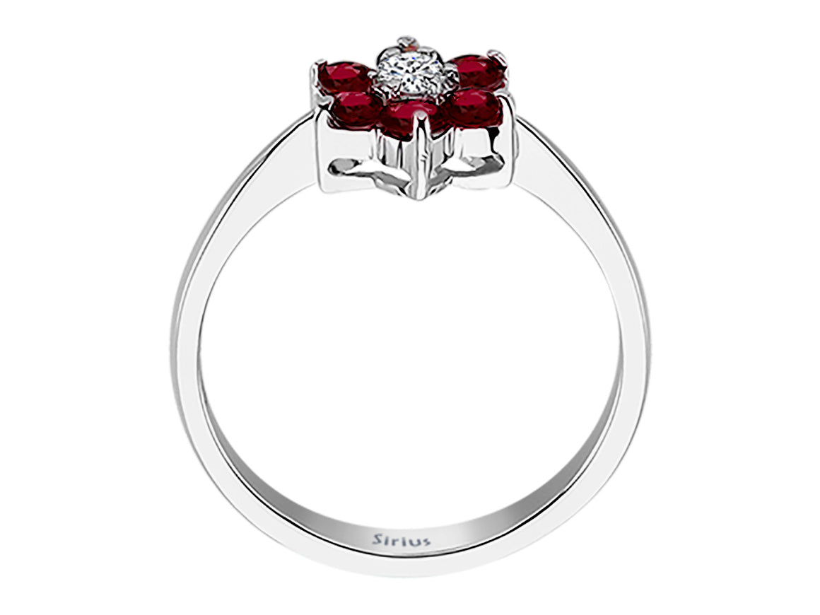 Diamant und Rubin Gänseblümchen Ring - handgefertigter Diamantschmuck aus Feingold | Sirius Diamant