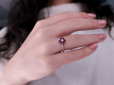 Diamond and Ruby Daisy Ring