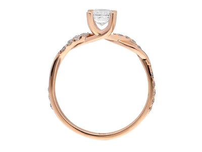0.60 total carat diamond cushion cut solitaire ring in 14 K rose gold